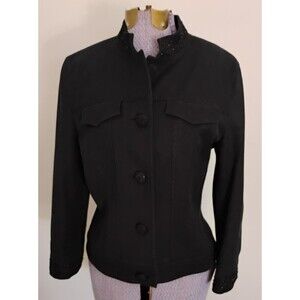 Vtg Talbots Collection Blazer Jacket Womens Italy Fabric Cotton Embellished 6/8